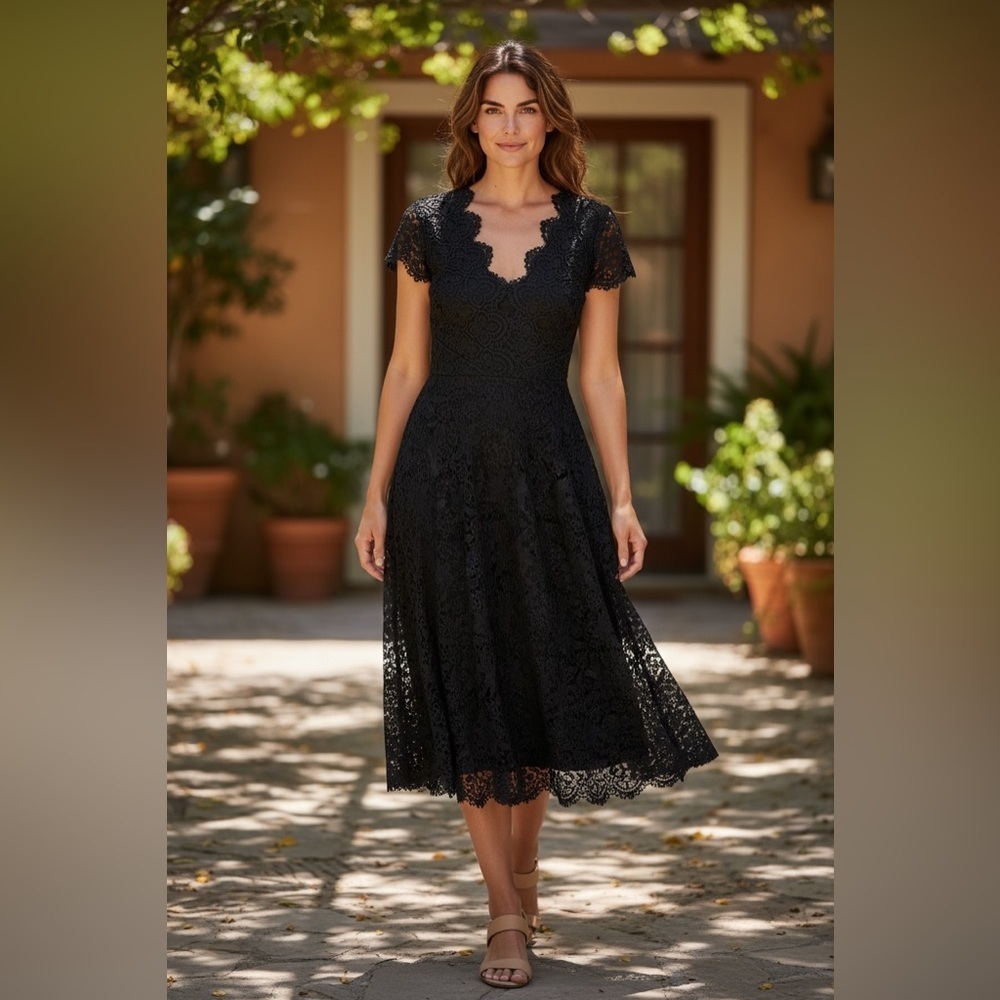 Just Me Black Lace Midi Dress - Picture 2 of 11